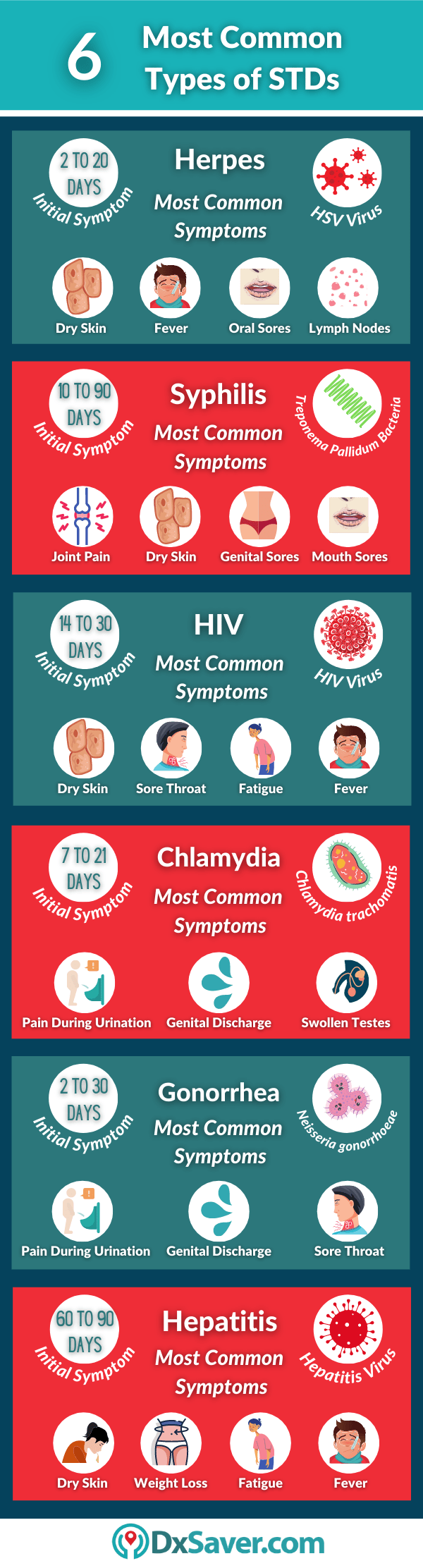 Info-graphic displays the different types of Sexually transmitted diseases, STDs in the US.